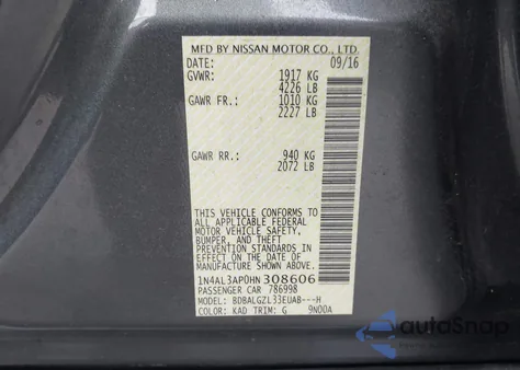 2017 Nissan Altima 2.5 S z USA, uszkodzony, nr VIN 1N4AL3AP0HN308606